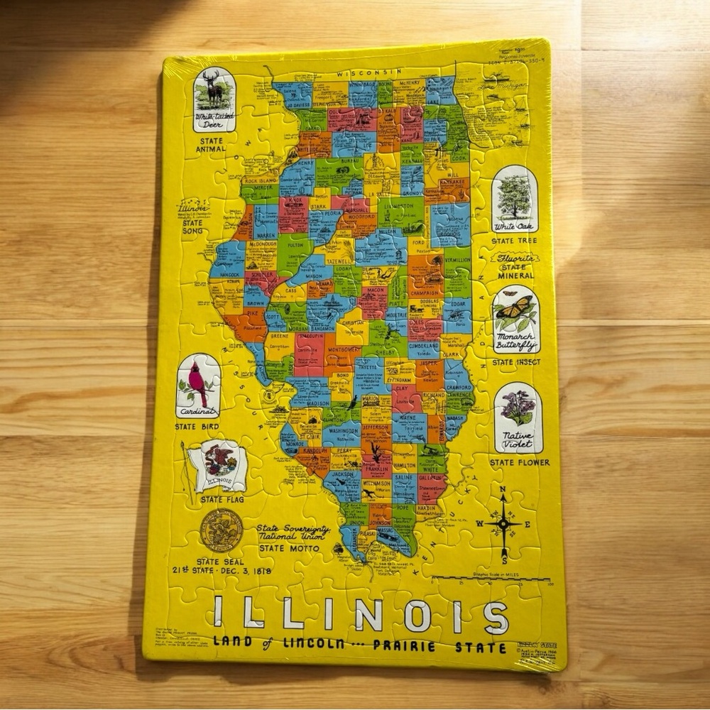 Vintage Illinois Puzzle Map by Puzzlin' State Austin-Peirce 1986 | NOS